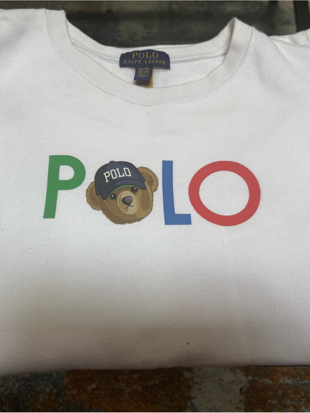 Polo by Ralph Lauren White Tee with Multicolor POLO Bear Graphic